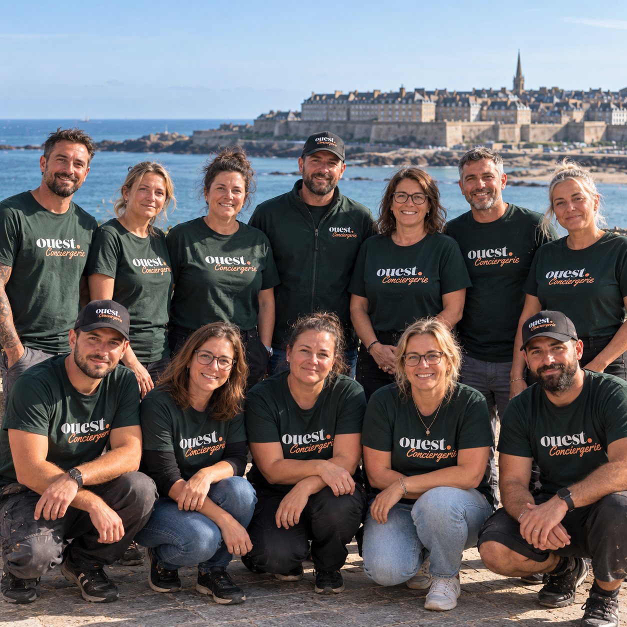 L'équipe Ouest Conciergerie devant les remparts de Saint-Malo